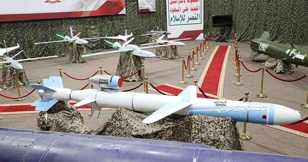 Missiles and drone aircraft on display at an exhibition at an unidentified location in Yemen in this undated photo released July 9, 2019. u00e2u20acu201d Houthi Media Office handout via Reuters