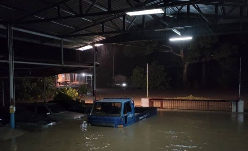 A truck is partially submerged by flood waters in Kota Belud June 28, 2020. u00e2u20acu201d Picture via Twitter