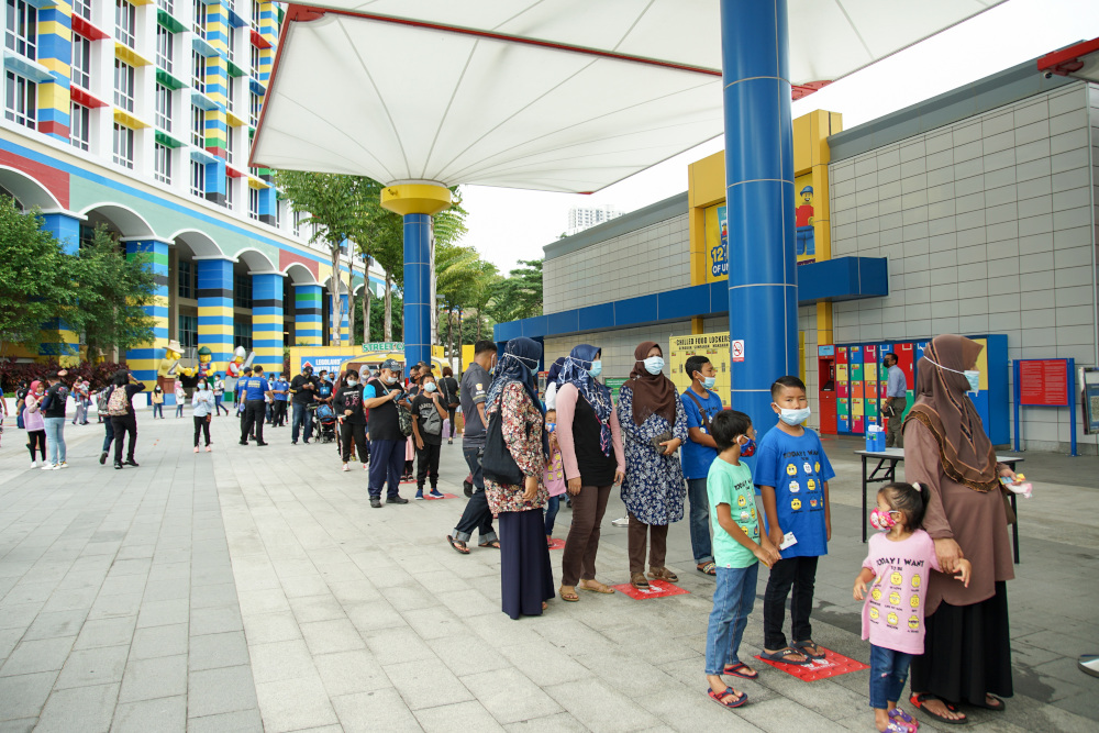 Guests practising social distancing while waiting for the official re-opening of Legoland Malaysia Resort. u00e2u20acu201d Picture courtesy of Legoland Malaysia Resortn