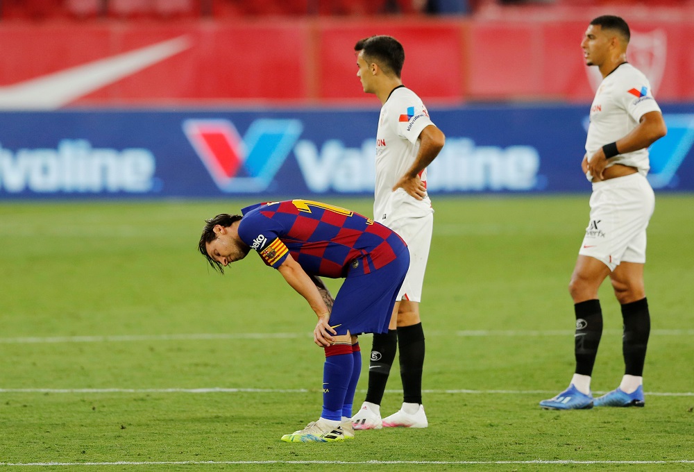 Barcelona's Lionel Messi reacts after the match against Sevilla June 20, 2020. u00e2u20acu2022 Reuters pic