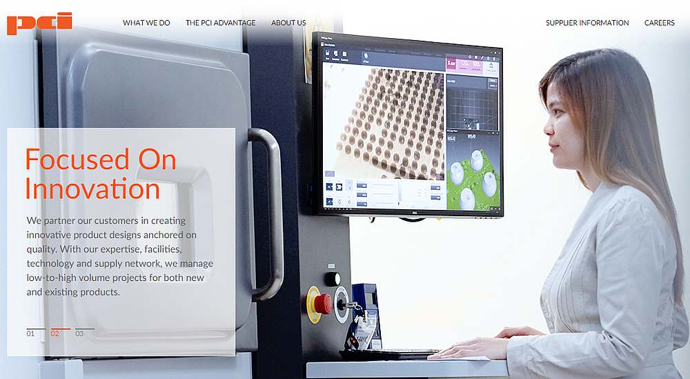 Screengrab of the Singapore-based electronics maker PCI website pciltd.com.