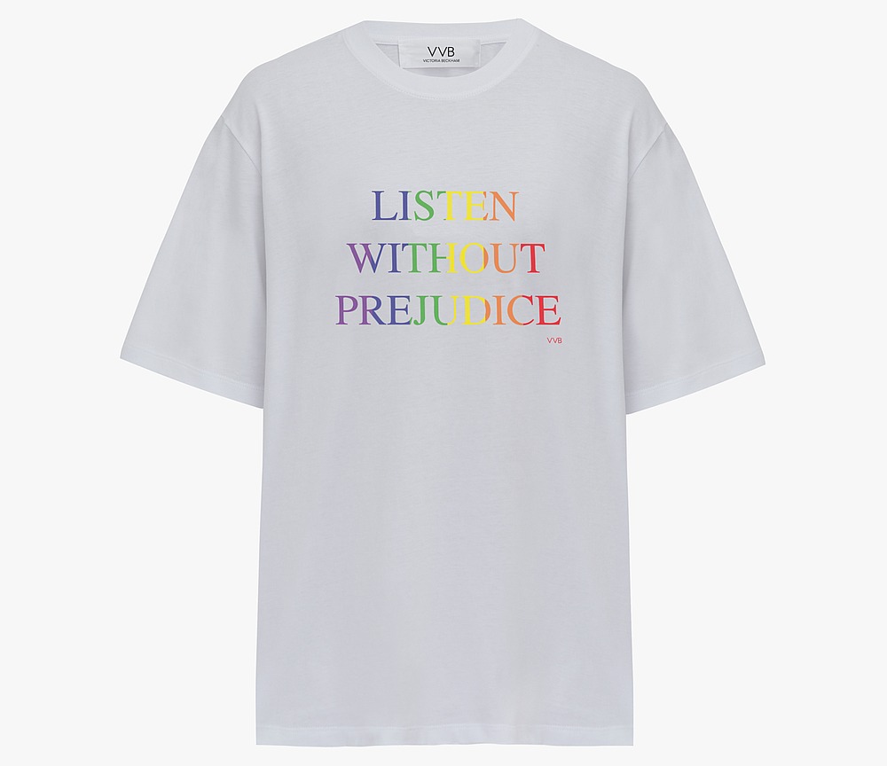 The T-shirt presented by Victoria Beckham for Pride Month. u00e2u20acu201d Picture courtesy of Victoria Beckham via AFP