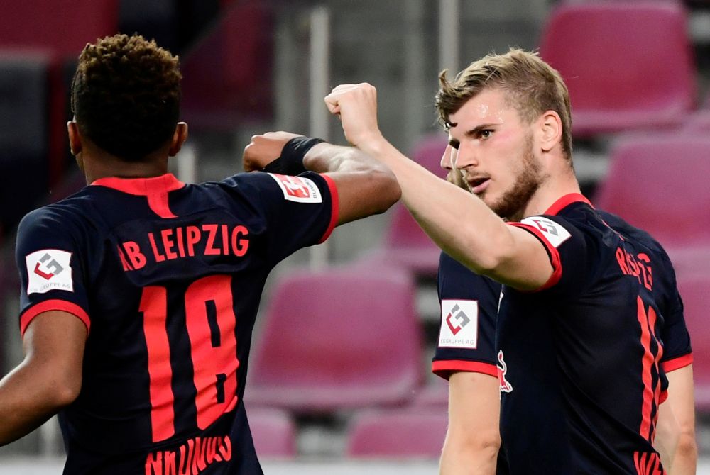 RB Leipzig's Timo Werner celebrates scoring their third goal against FC Cologne with Christopher Nkunku June 1, 2020. u00e2u20acu201d Reuters pic