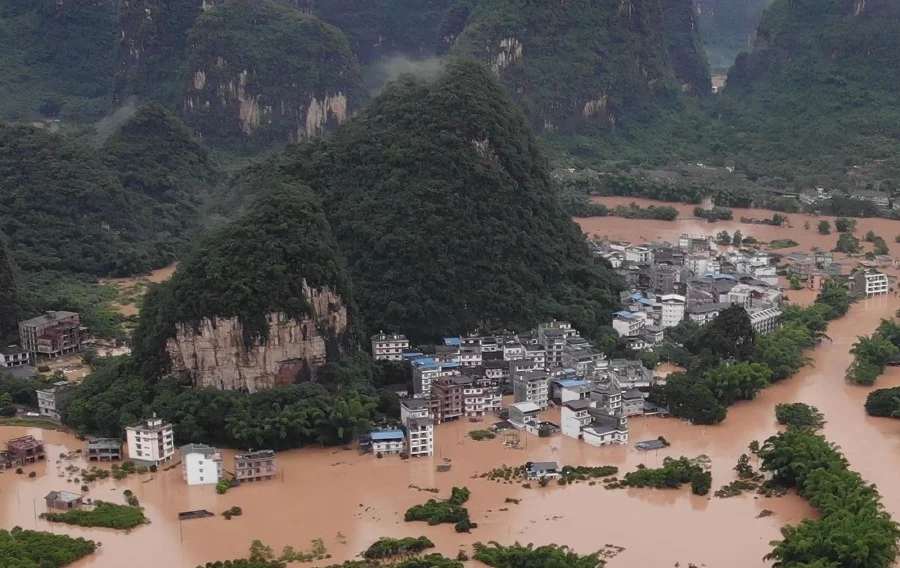 Submerged streets and inundated buildings after heavy rain caused flooding in Yangshuo, southern Guangxi region, China June 7, 2020.  u00e2u20acu201d AFP pic