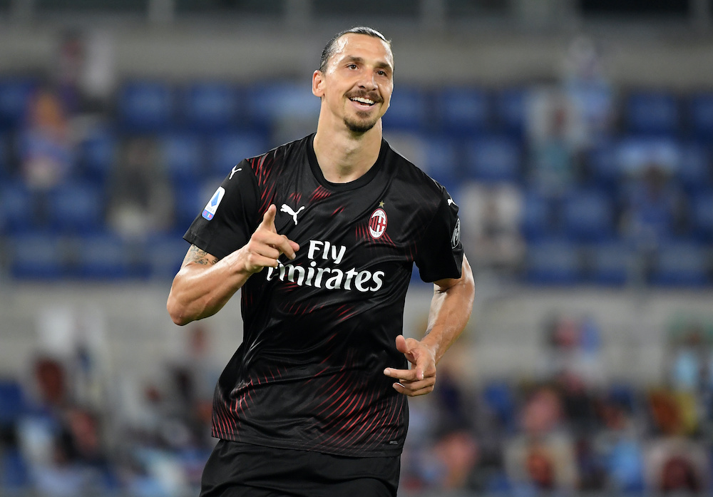 AC Milanu00e2u20acu2122s Zlatan Ibrahimovic celebrates scoring their second goal from the penalty spot against Lazio, July 4, 2020. u00e2u20acu201d Reuters pic