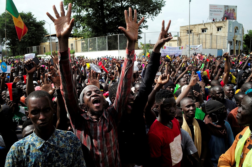 Supporters of Imam Mahmoud Dicko and other opposition political parties protest after President Ibrahim Boubacar Keita rejected concessions, aimed at resolving a months-long political stand-off, in Bamako, Mali July 10, 2020. u00e2u20acu201d Reuters pic