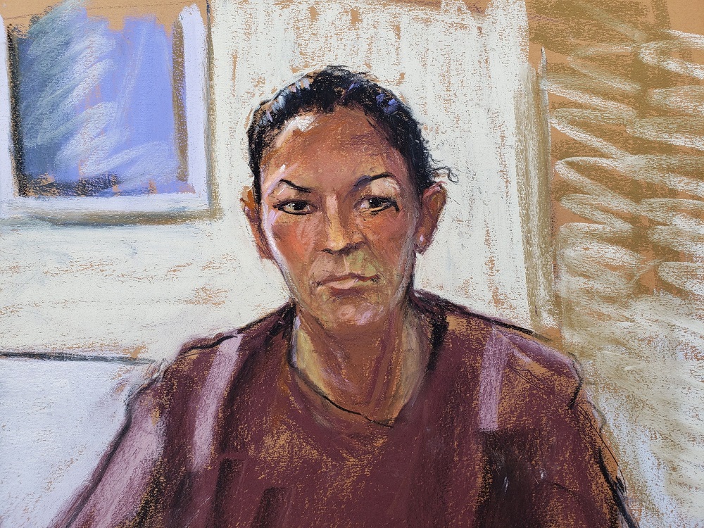 Courtroom sketch of Ghislaine Maxwell appearing via video link during her arraignment hearing where she was denied bail for her role aiding Jeffrey Epstein to recruit and eventually abuse of minor girls, in Manhattan Federal Court July 14, 2020 u00e2u20acu201d Reuter