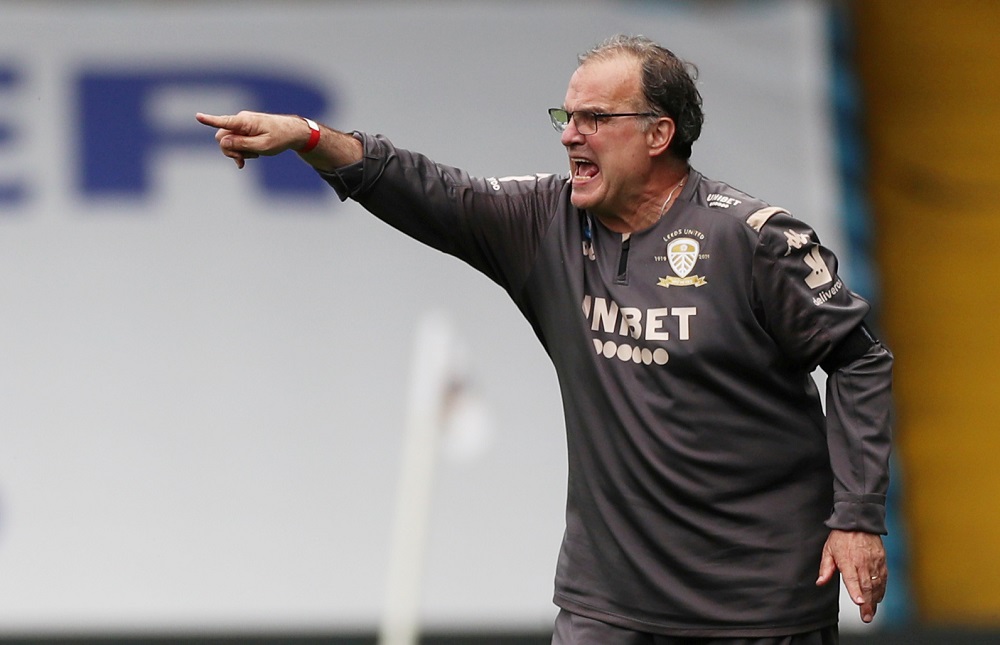 Leeds United manager Marcelo Bielsa, as play resumes behind closed doors following the outbreak of the coronavirus disease, at Elland Road in Leeds July 16, 2020. u00e2u20acu201d Action Images/Lee Smith via Reuters