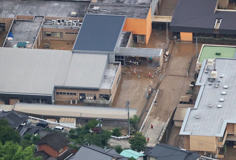 An aerial photo shows flood-damaged special elderly nursing home u00e2u20acu02dcSenjuenu00e2u20acu2122 due to heavy rain at Kuma Village, Kumamoto Prefecture, western Japan, on July 4, 2020. u00e2u20acu201d Reuters picnn