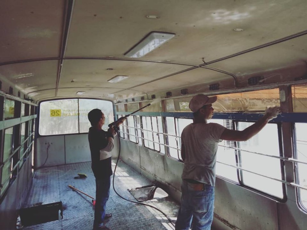 Contractors were commissioned for the refurbishment work to turn the bus into a tiny home. — Photo via Facebook/ Rumah No.2, Universiti Malaya