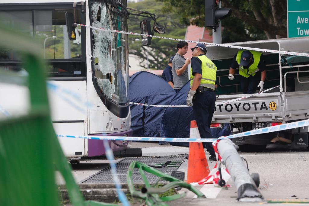 The scene of the accident near Yio Chu Kang MRT on April 23, 2018. u00e2u20acu201d TODAY