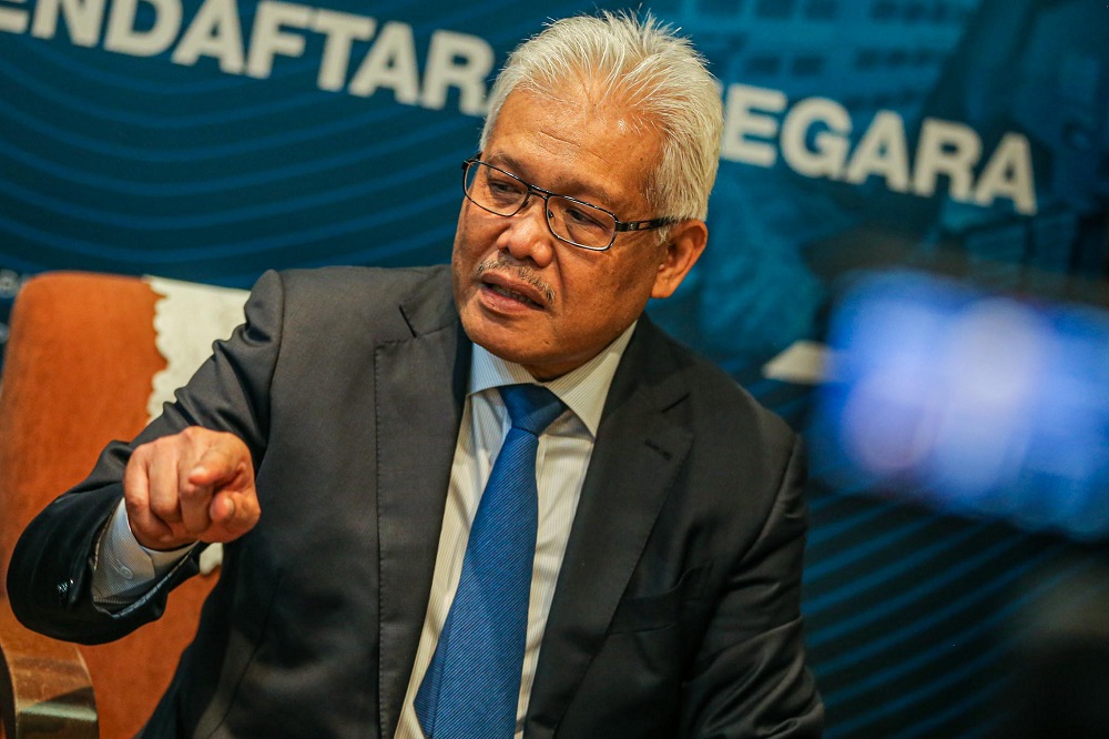 Home Minister Datuk Seri Hamzah Zainudin speaks to reporters at a press conference at the National Registration Department in Putrajaya July 20, 2020. u00e2u20acu201d Picture by Hari Anggara