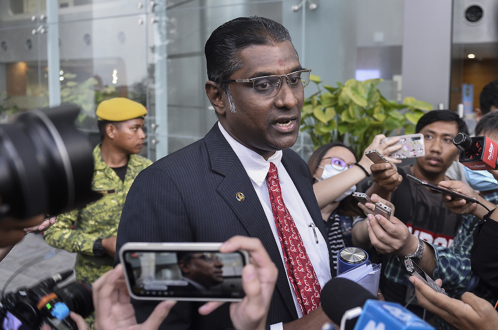 Jelutong MP RSN Rayer speaks to reporters outside MACC in Putrajaya July 22, 2020. u00e2u20acu201d Picture by Miera Zulyana