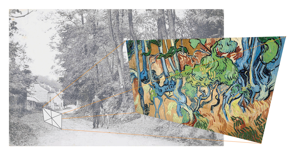 A diagram showing Dutch painter Vincent van Gogh's possible position in relation to the hillside in Auvers-sur-Oise when painting 'Tree Roots' (1890) is seen in this handout picture released by the Van Gogh Museum on July 29, 2020. u00e2u20acu201d Reuters pic