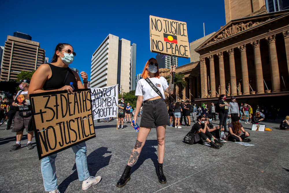 Protesters participate in a Black Lives Matter (BLM) rally, calling for an end to police brutality against Black people in the United States and First Nations people in Australia, in Brisbane July 4, 2020. u00e2u20acu201d Reuters picnn