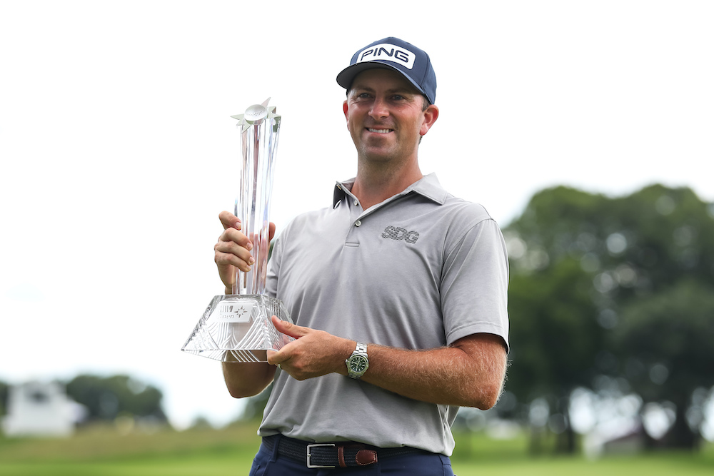 Michael Thompson celebrates his victory with the 3M Open trophy after the final round of the 3M Open golf tournament at TPC Twin Cities, July 26, 2020. u00e2u20acu201d David Berding-USA TODAY Sports