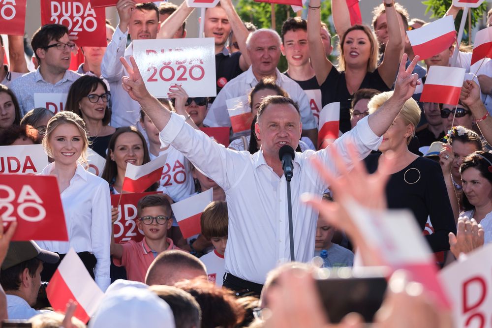 Polish President Andrzej Duda attends an election rally in Rzeszow, Poland July 10, 2020. u00e2u20acu201d Patryk Ogorzalek/Agencja Gazeta via Reuters