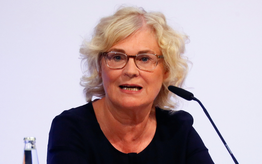 File photo of German Minister of Justice Christine Lambrecht at a press conference in Berlin, Germany, June 16, 2020. u00e2u20acu201d Reuters picnnn