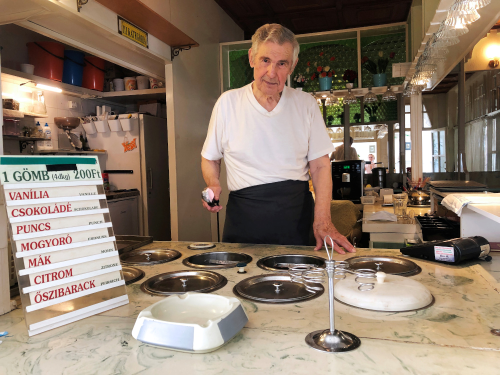 Laszlo Szeker, 87-year-old ice cream maker poses for a picture his ice cream parlour in Balatonboglar, Hungary, July 30, 2020. Picture taken July 30, 2020. u00e2u20acu201d Reuters pic
