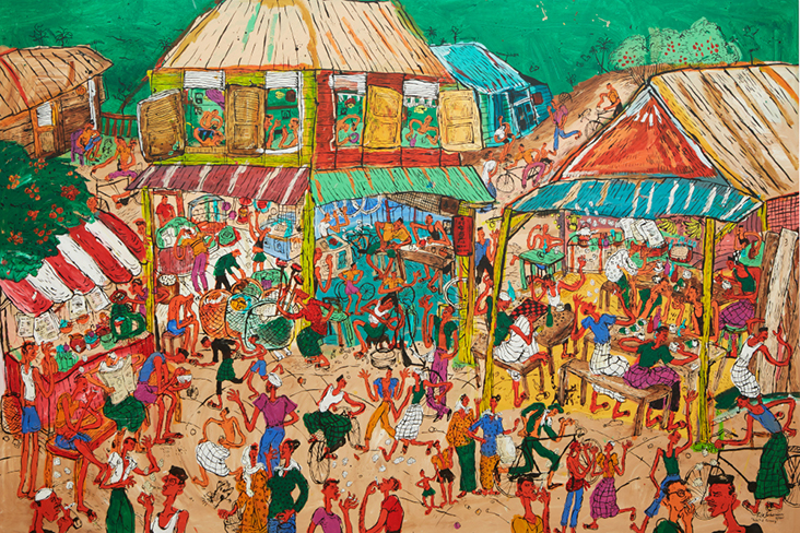 Another of Kide’s colourful paintings of small town life: 'Kedai-kedai di Desa'
