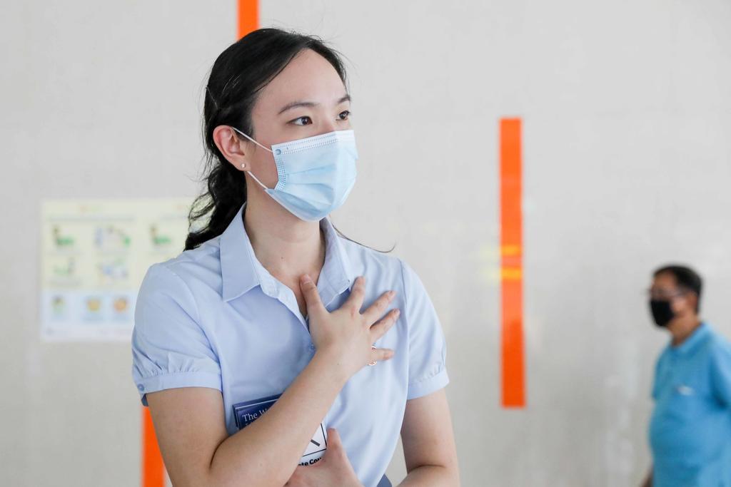 Ms Nicole Seah, a Workersu00e2u20acu2122 Party candidate for East Coast GRC, campaigning at Bedok Interchange hawker centre on July 3, 2020. u00e2u20acu201d Reuters picnnn