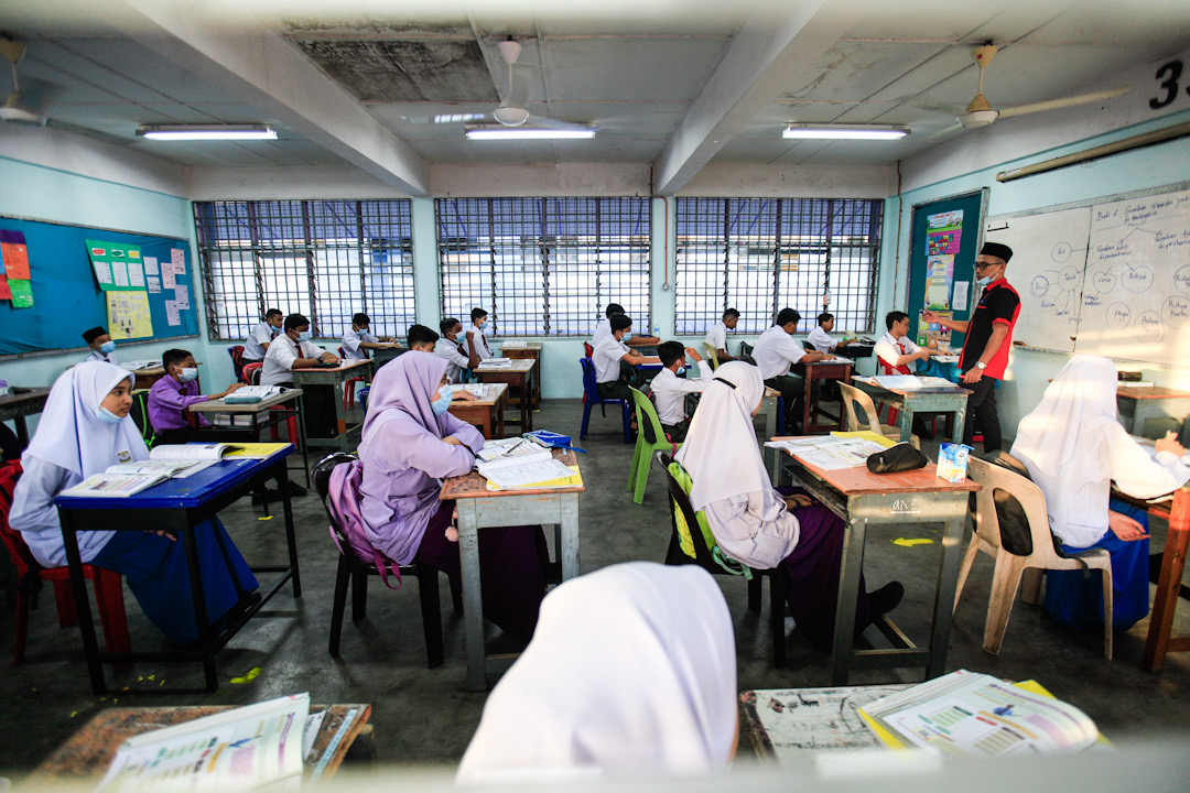 Sekolah Menengah Kebangsaan Raja Tun Uda students on their first day back at school in Bayan Lepas July 15, 2020. u00e2u20acu201d Picture by Sayuti Zainudin
