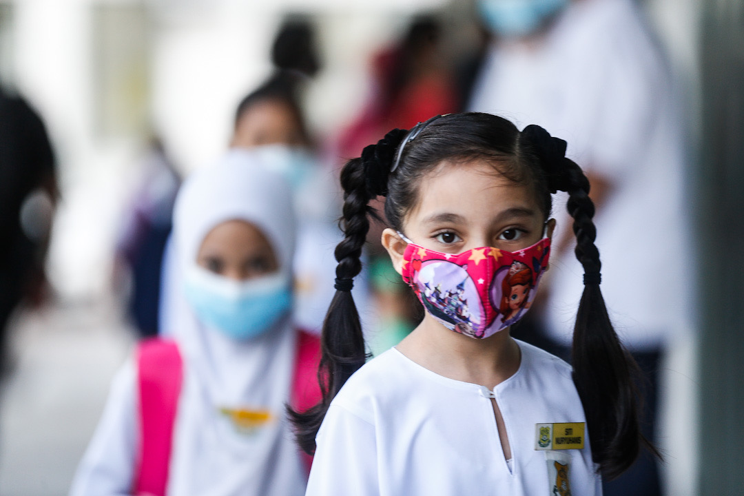 Sekolah Kebangsaan Methodist Perempuan students on their first day back at school in George Town July 22, 2020. u00e2u20acu201d Picture by Sayuti Zainudin