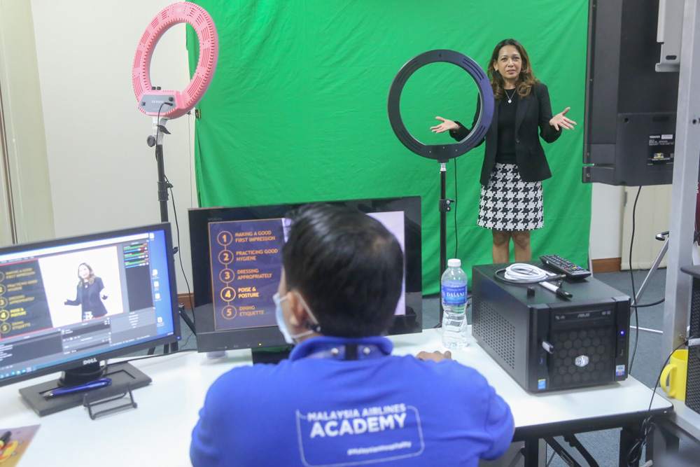The DIY green screen studio is used to record all the virtual modules. — Picture by Choo Choy May