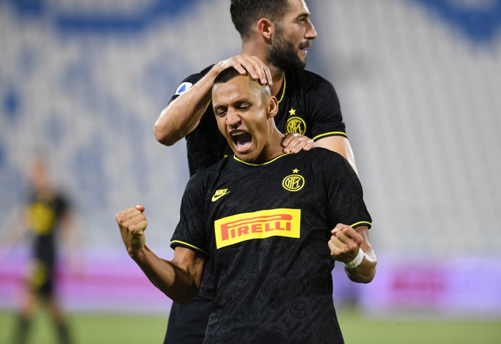 Inter Milan's Alexis Sanchez celebrates scoring their third goal against SPAL at the Paolo Mazza Stadium, Ferrara July 16, 2020. u00e2u20acu201d Reuters pic