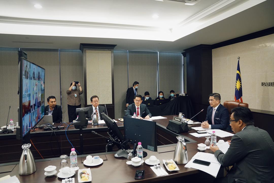 Datuk Seri Azmin Ali (right) speaks during an Asean-Japan video conference in Kuala Lumpur July 29, 2020. u00e2u20acu201d Picture courtesy of the Ministry of International Trade & Industry