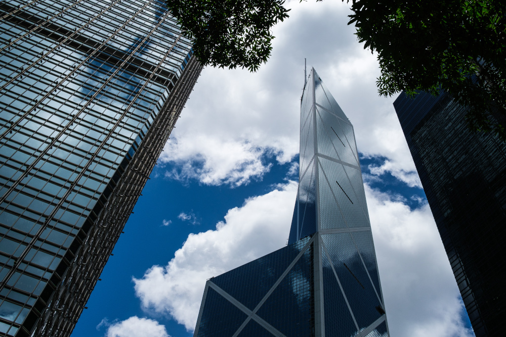 The Bank of China (Hong Kong), or BOCHK, building (centre) is seen between other commercial buildings in Hong Kong July 16, 2020. u00e2u20acu201d AFP pic