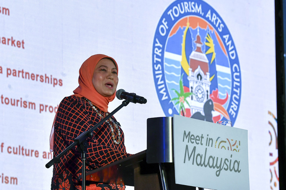 Tourism, Arts and Culture Minister Datuk Seri Nancy Shukri speaks at the launch of the Meet in Malaysia campaign in Putrajaya July 24, 2020. u00e2u20acu201d Bernama pic