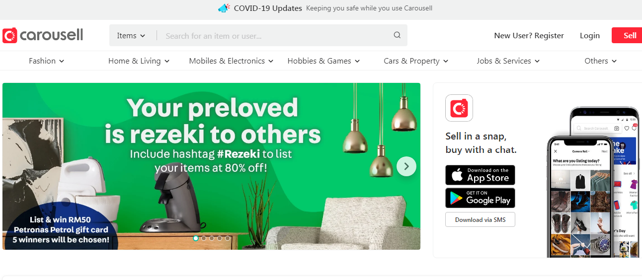 A screenshot of the Carousell website. 