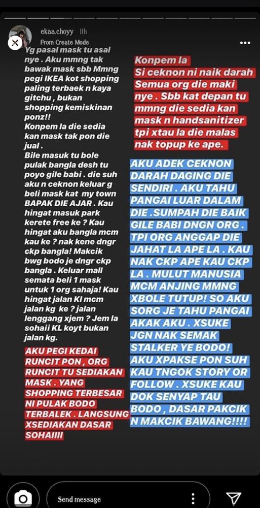 Eka went on Instagram to defend her sister who screamed at the security guards for not providing free masks. — Screengrab from Instagram/ekaa.choyy