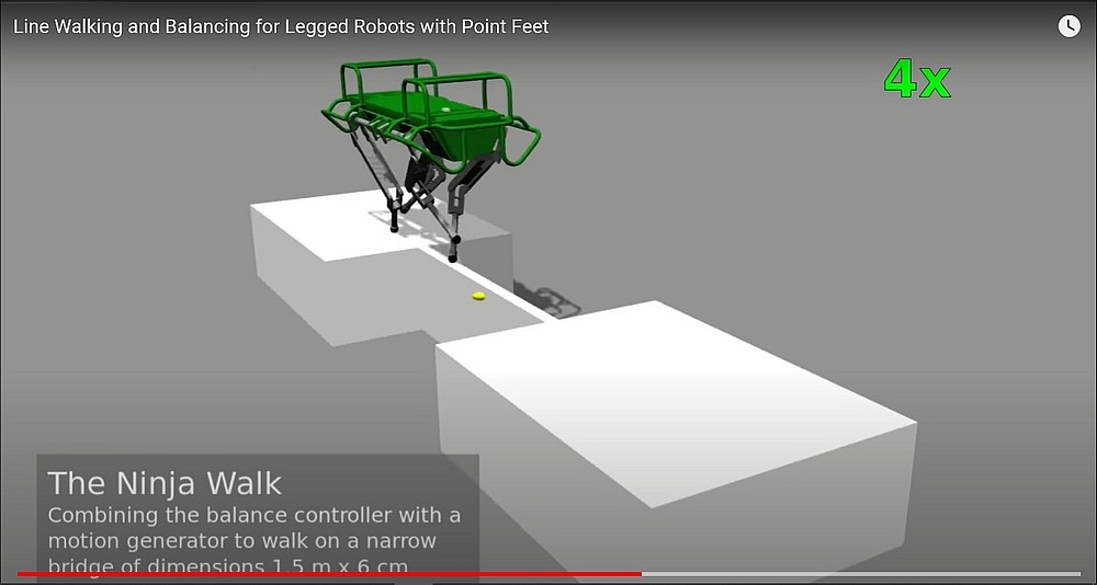 Italian researchers develop a four-legged robot that can balance on 6cm-wide beams. u00e2u20acu201d Dynamic Legged Systems lab / Youtube.com image via AFP