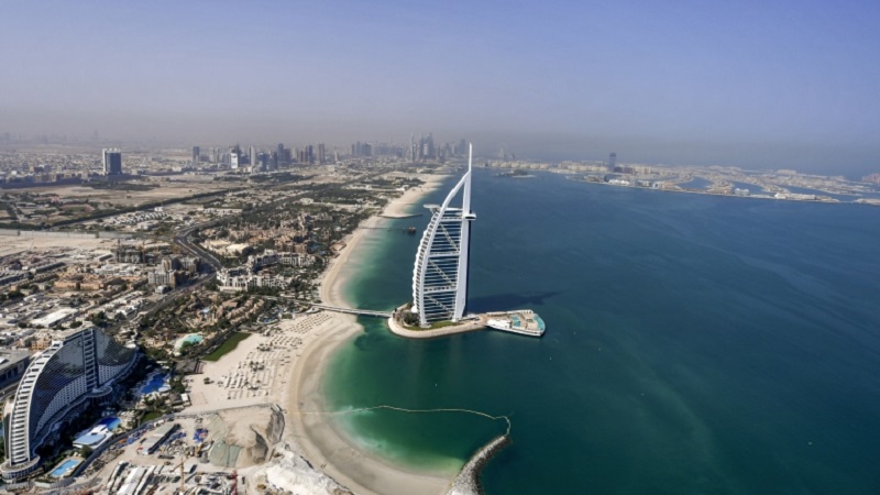 An aerial view of the Burj al-Arab hotel in the Gulf emirate of Dubai, during a government-organised helicopter tour. u00e2u20acu2022 AFP pic