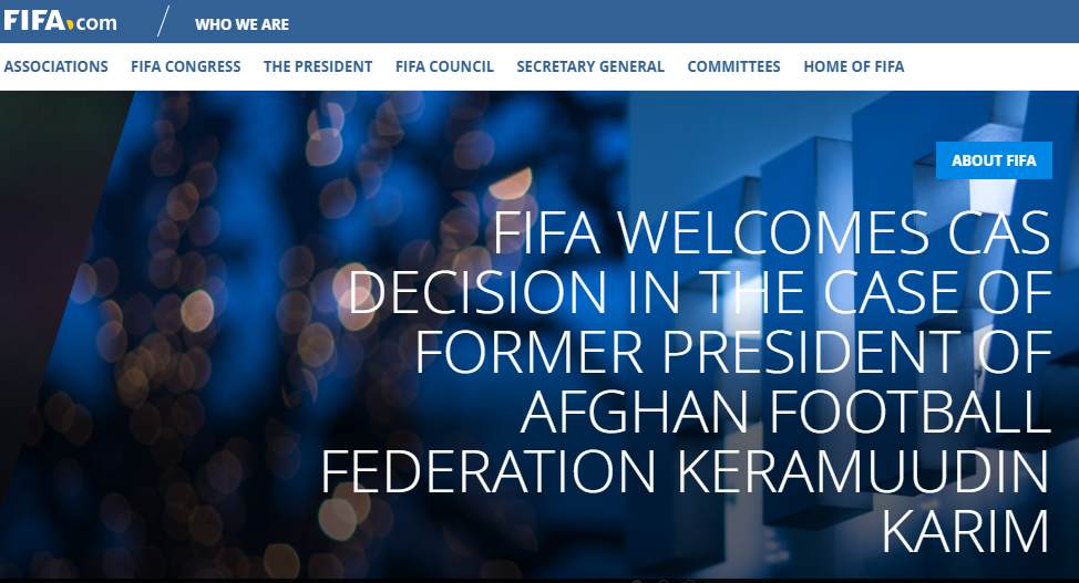 Screengrab from the Fifa online portal fifa.com.