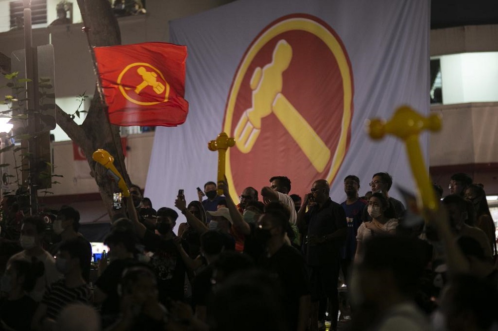 Workersu00e2u20acu2122 Party supporters gathered and cheered at Block 322 Hougang Avenue 5 in Hougang SMC as the GE2020 results were announced. u00e2u20acu201d TODAY pic