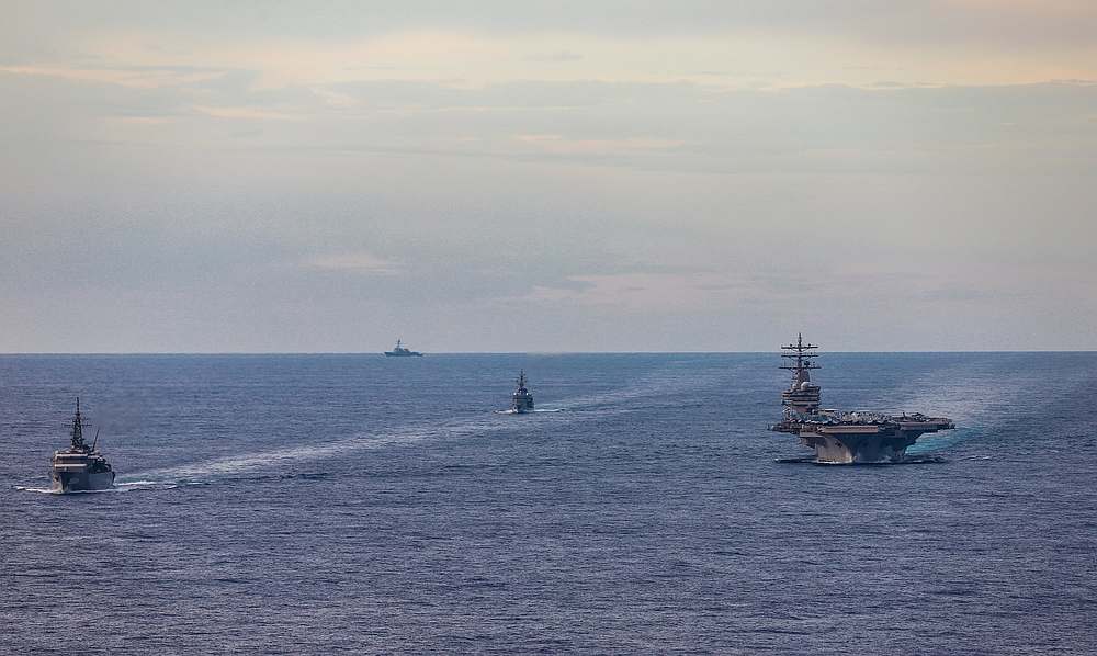 Japan Maritime Self-Defence Force training ships JS Kashima and JS Shimayuki in a passing exercise with nuclear-powered aircraft carrier USS Ronald Reagan in the South China Sea July 7, 2020. u00e2u20acu201d US Navy handout via Reuters pic