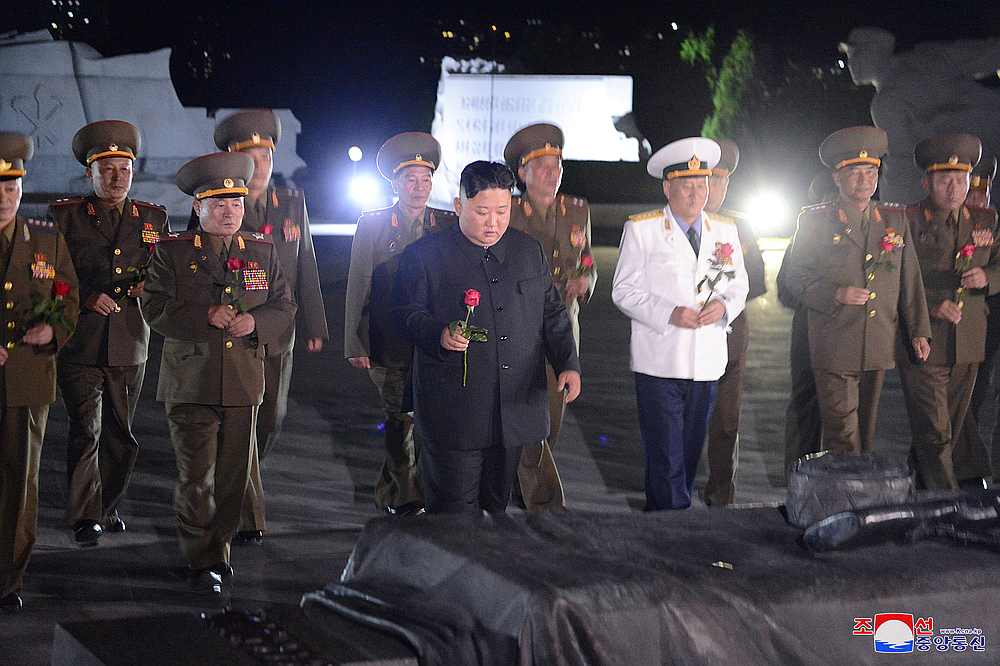North Korean leader Kim Jong-un visits the Fatherland Liberation War Martyrs Cemetery in Pyongyang to mark the 67th anniversary of the Korean War armistice, in this undated photo released July 27, 2020. u00e2u20acu201d KCNA pic via Reuters