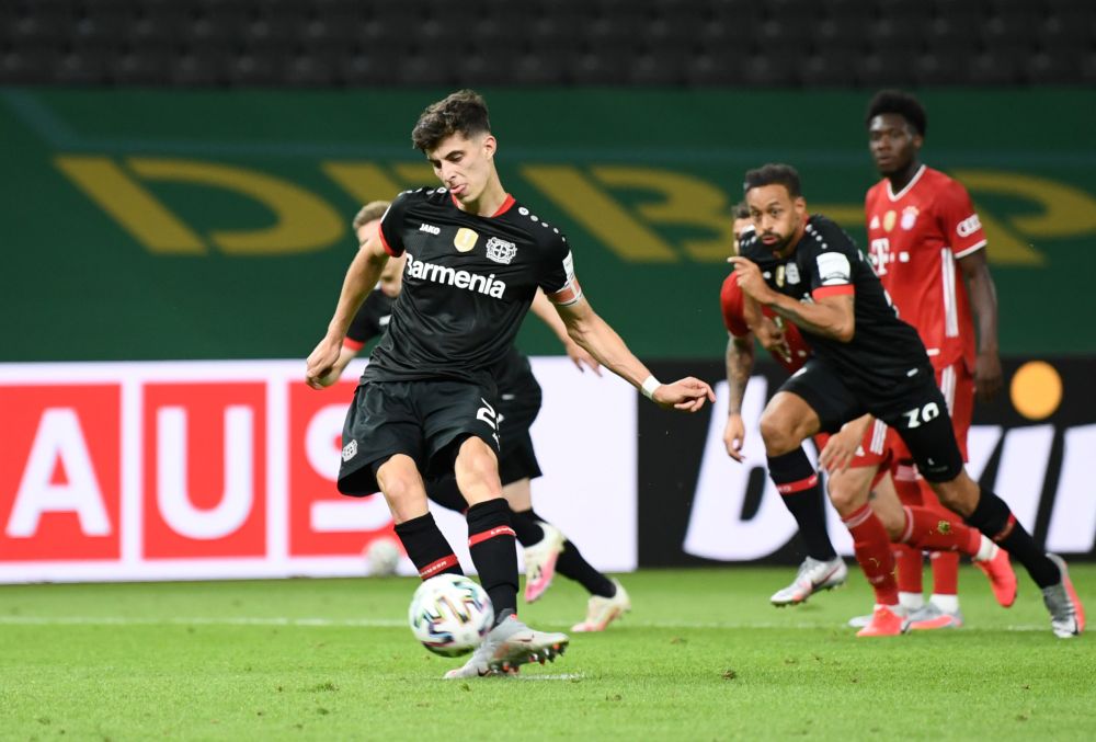 Bayer Leverkusen's Kai Havertz scores their second goal from the penalty spot against Bayern Munich during the DFB Cup final at the Olympiastadion, Berlin July 4, 2020. u00e2u20acu201d Reuters pic