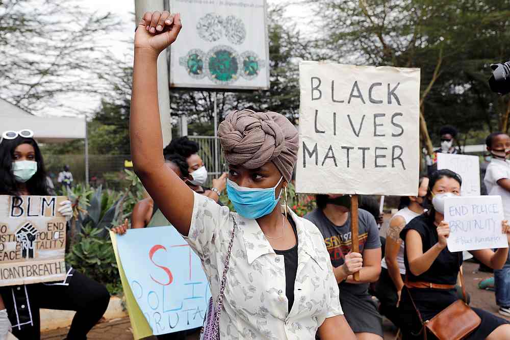 Demonstrators attend a Black Lives Matter protest in front of the US Embassy in Nairobi, Kenya June 9, 2020. u00e2u20acu201d Reuters pic