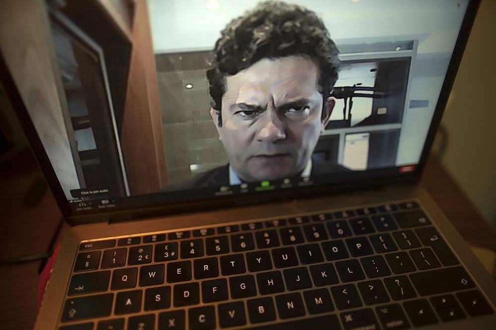 Former Brazilian Minister of Justice and Public Security, Sergio Moro, is seen on a laptop screen in Rio de Janeiro, Brazil, during a video interview from Curitiba, Parana state July 6, 2020. u00e2u20acu201d AFP pic