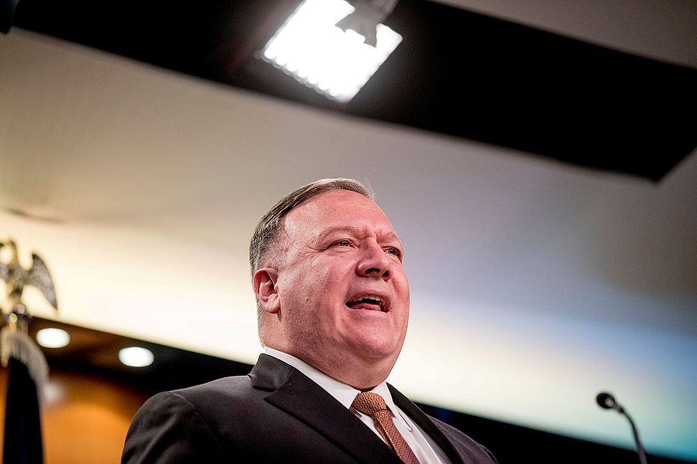 US Secretary of State Mike Pompeo speaks during a news conference at the State Department in Washington July 15, 2020. u00e2u20acu201d Pool pic via Reuters