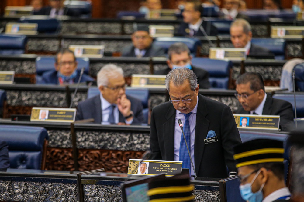 Tan Sri Muhyiddin Yassin tabled the motion proposing for Azhar to be elected as the new Speaker in accordance with Standing Order 4(1) of the Dewan Rakyat July 13, 2020. u00e2u20acu201d Picture by Hari Anggaran