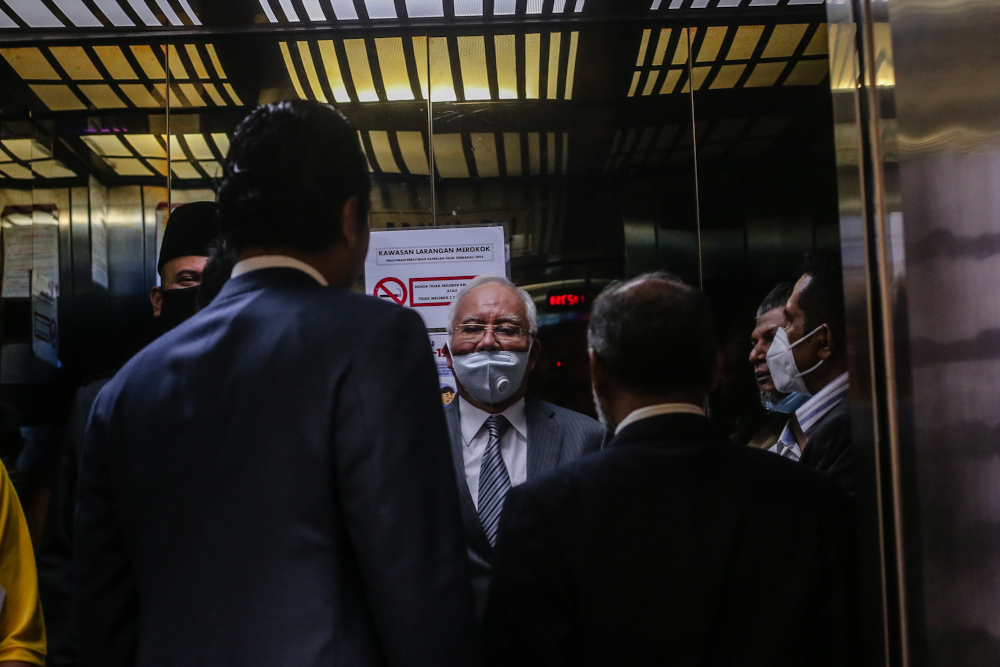 Former Prime Minister Datuk Seri Najib Razak is pictured at the Kuala Lumpur High Court July 1, 2020. — Picture by Firdaus Latif