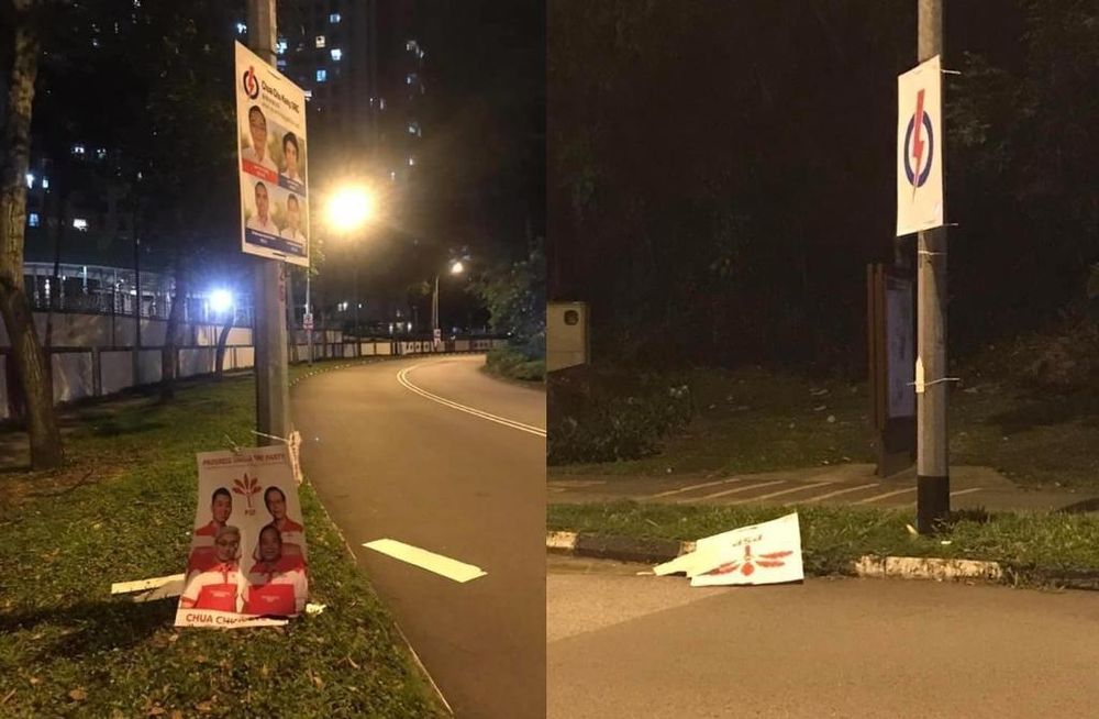 The Progress Singapore Party said it was informed by members of the public that some of its posters along Bukit Batok East Avenue 5 were allegedly vandalised, cut into pieces and strewn on the road. u00e2u20acu201d TODAY pic