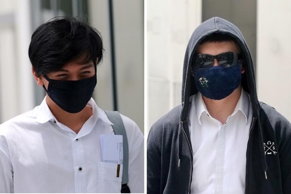 Quek Xuan Zhi (left) and Nigel Pang Yew Ming (right) photographed on April 9, 2020, when they were charged in court with causing public nuisance. u00e2u20acu201d TODAY pic