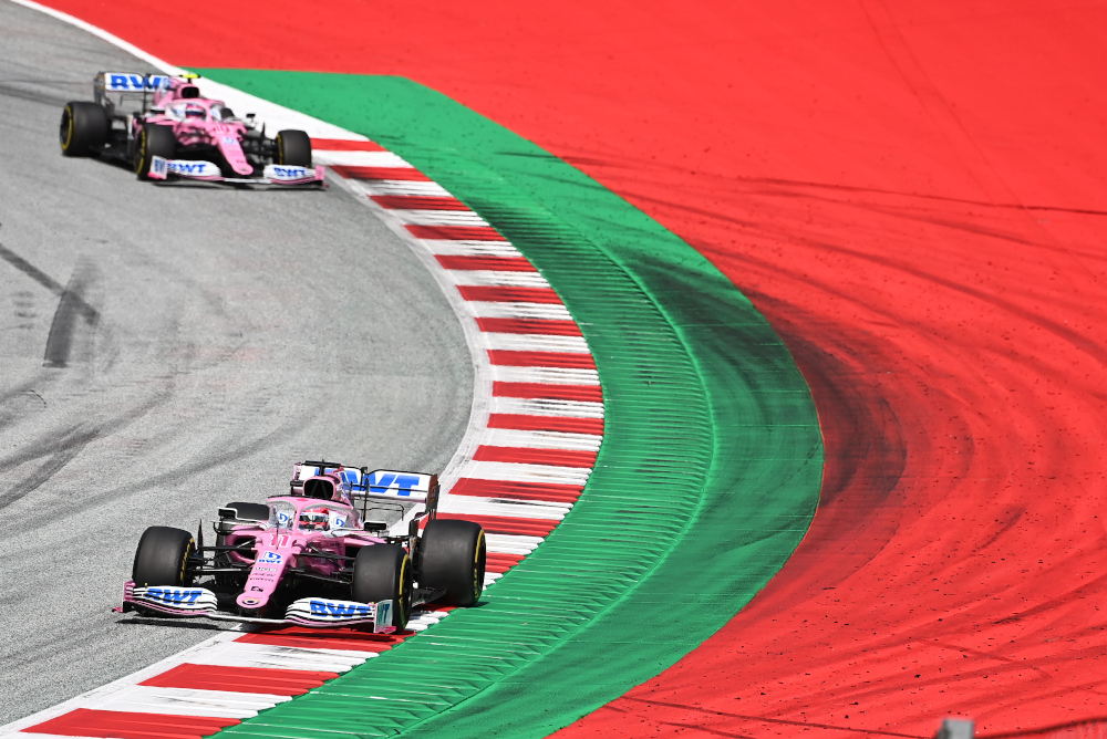 Racing Pointu00e2u20acu2122s Mexican driver Sergio Perez and Racing Pointu00e2u20acu2122s Canadian driver Lance Stroll steer their cars during the Formula One Styrian Grand Prix race July 12, 2020 in Spielberg, Austria. u00e2u20acu201d AFP pic 