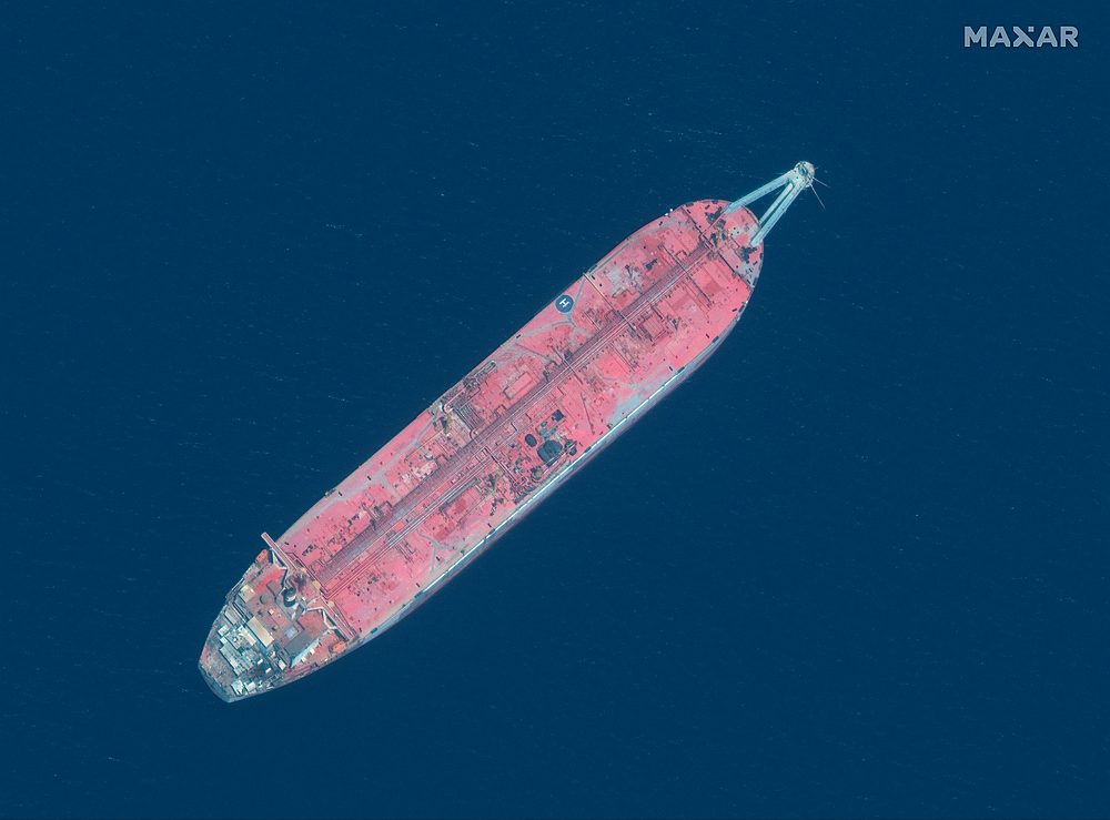 A close up view of FSO Safer oil tanker anchored off the marine terminal of Ras Isa, Yemen in a satellit image July 17, 2020. u00e2u20acu201d Maxar Technologies handout via Reuters